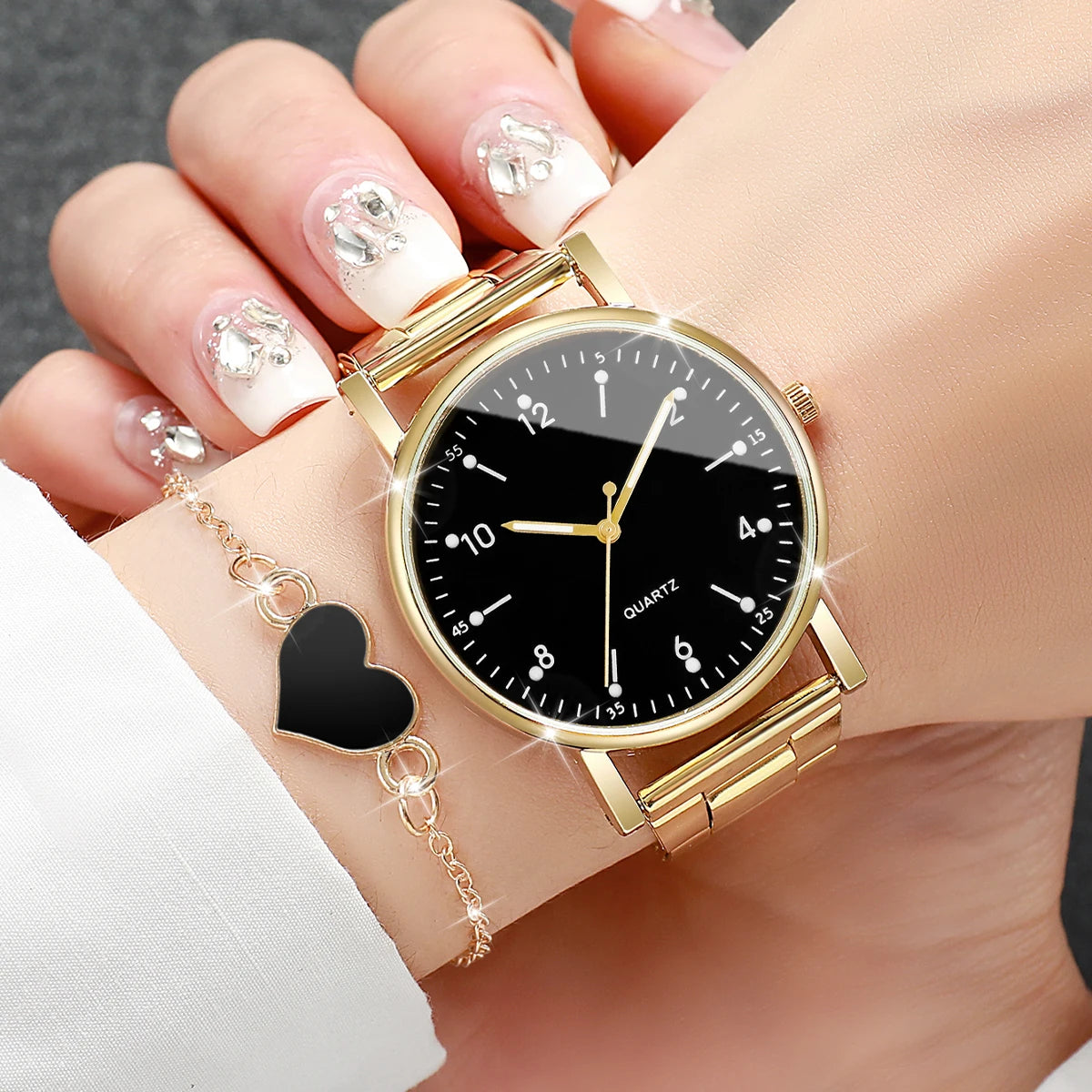 Luxury Women's Arabic Dial Watch & Bracelet Set | Elegant Quartz Wristwatch Gift (2/4 PCS)