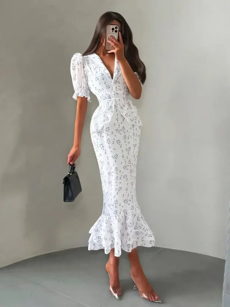 Elegant V-Neck Midi Dress