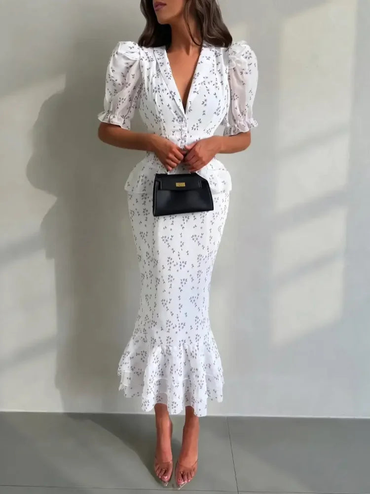 Elegant V-Neck Midi Dress
