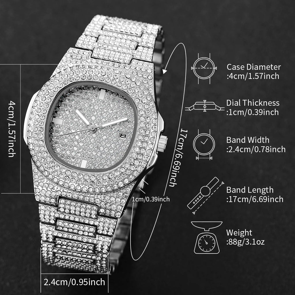 Luxury Diamond Stainless Steel Watch for Men