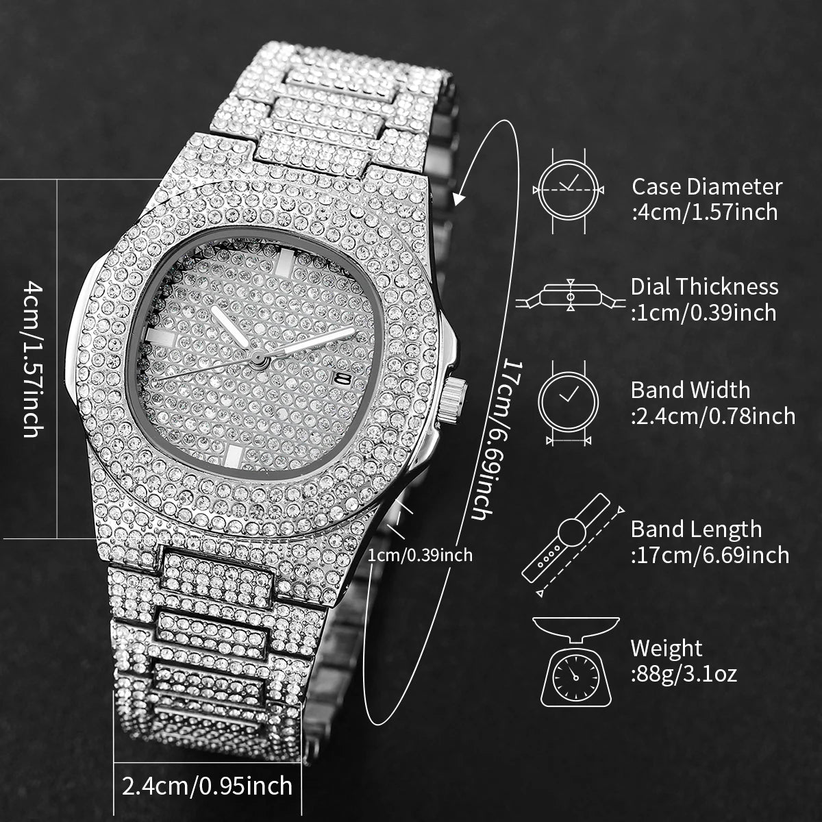 Luxury Diamond Stainless Steel Watch for Men