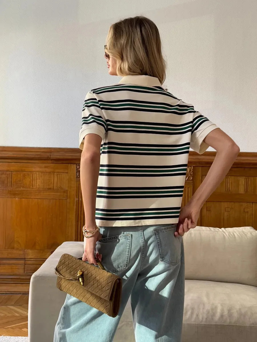 Women's Retro Striped Polo T-Shirt