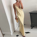 Elegant Lace Patchwork Maxi Dress – V-Neck