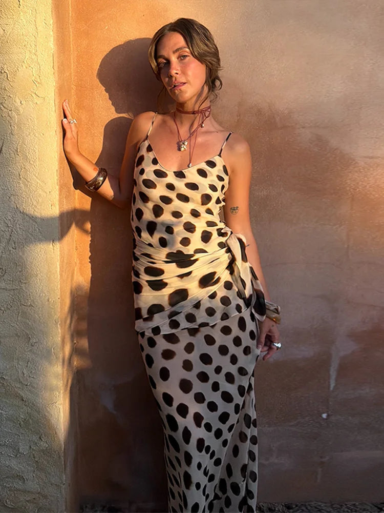 Women's Polka Dot Maxi Dress – Spaghetti Strap Summer Dress
