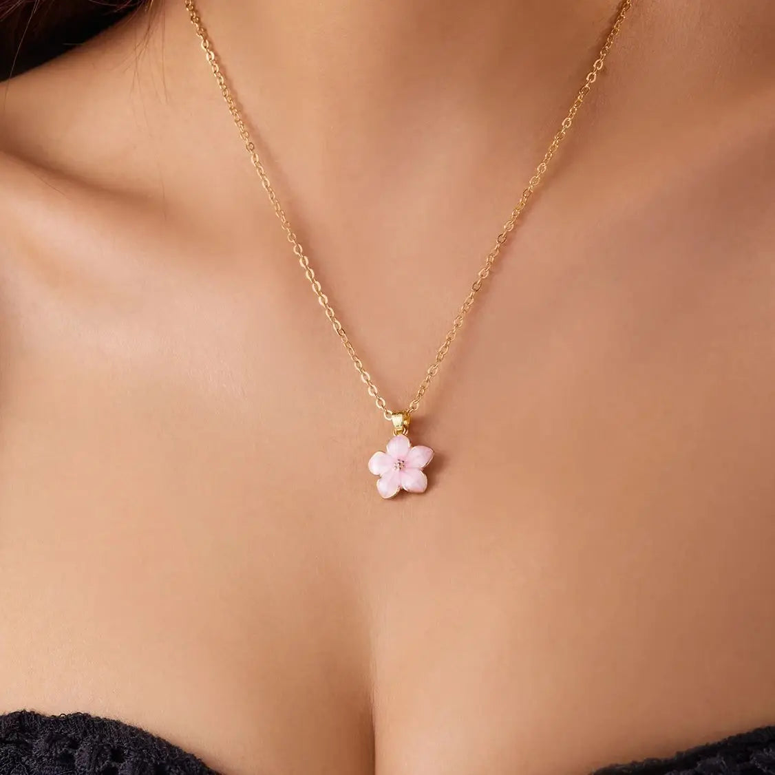 Cherry Blossom Flower Pendant Necklace