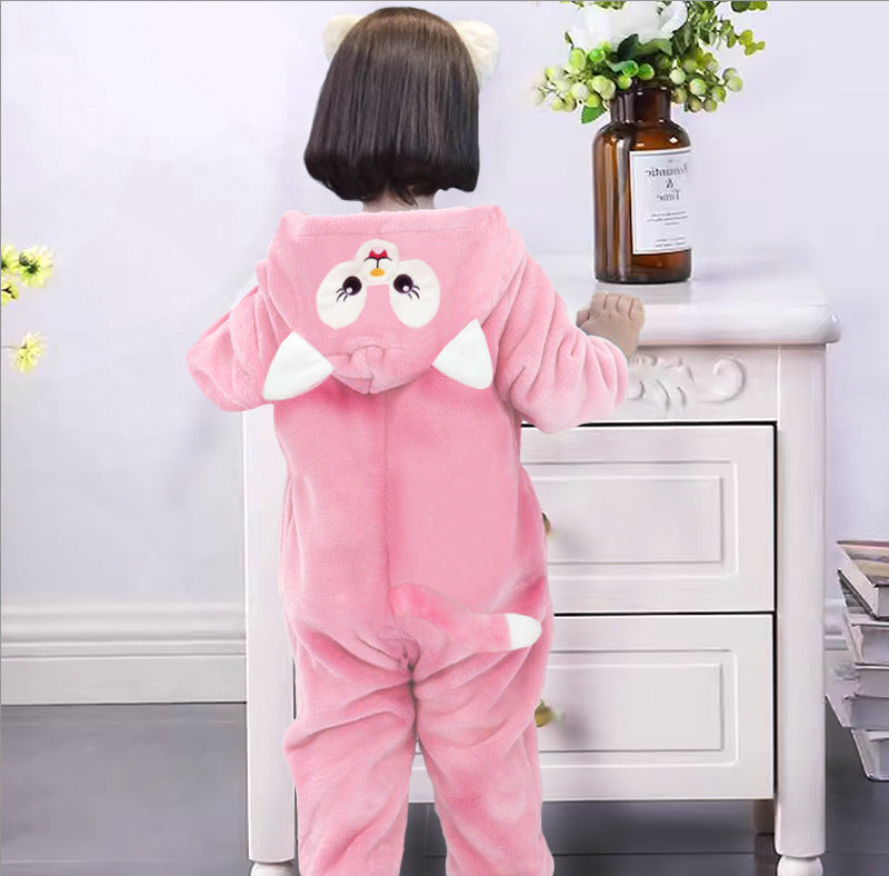 Children's and babies' one-piece suits, home crawling clothes, thickened spring and autumn clothes, warm clothes for babies going out, cute and super adorable cartoon