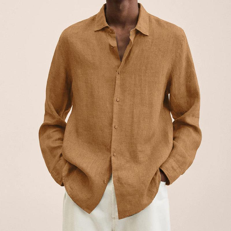 Long-sleeved V-neck loose button cotton and linen cardigan shirt for the four seasons of 2026