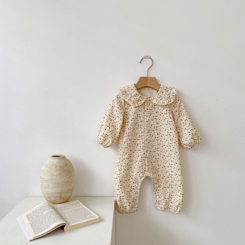 autumn infants and young children cotton comfortable girl baby long sleeve floral full open buckle doll collar long ha clothes climbing clothes