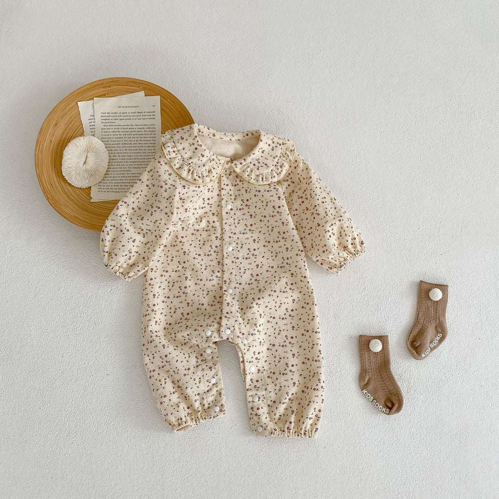 autumn infants and young children cotton comfortable girl baby long sleeve floral full open buckle doll collar long ha clothes climbing clothes