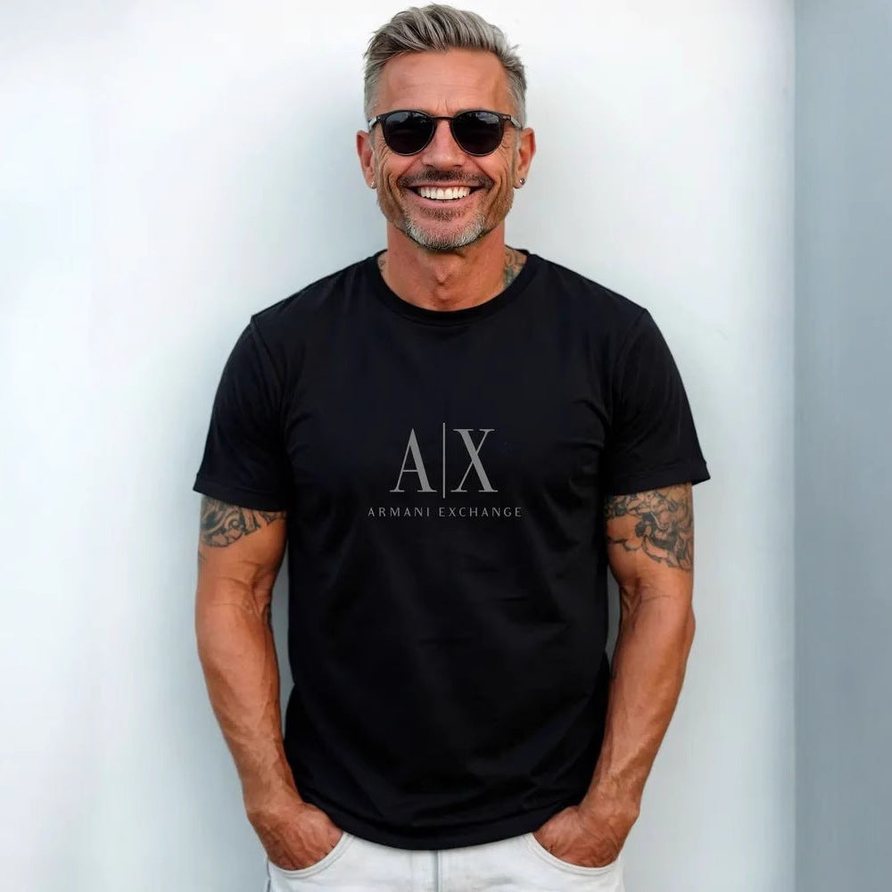 Cotton short-sleeved T-shirt, trendy and versatile, casual men's top, loose, European men's wear
