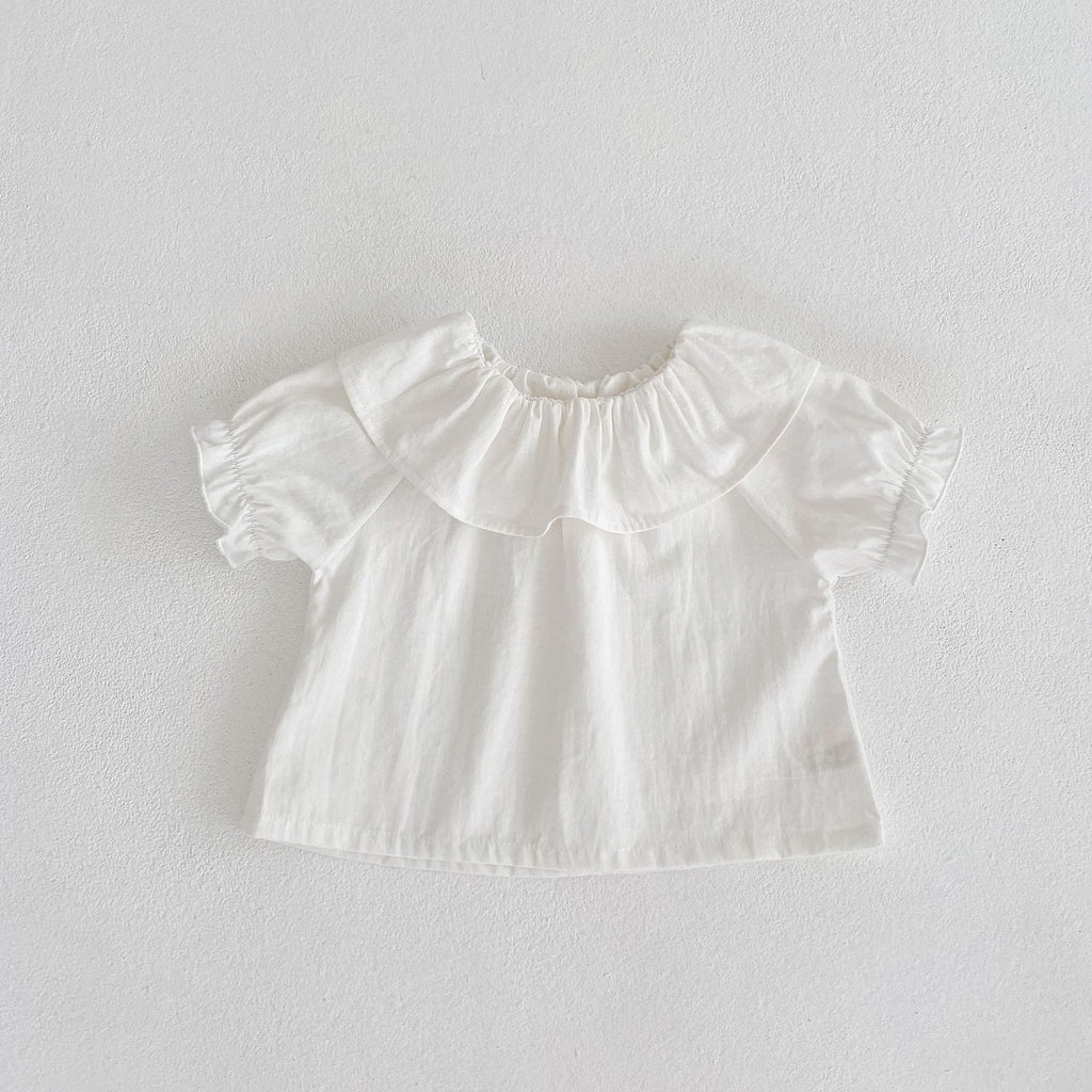 Infants and young children's T-shirt  summer new female baby lotus collar short-sleeved shirt top white matching style