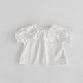 Infants and young children's T-shirt  summer new female baby lotus collar short-sleeved shirt top white matching style
