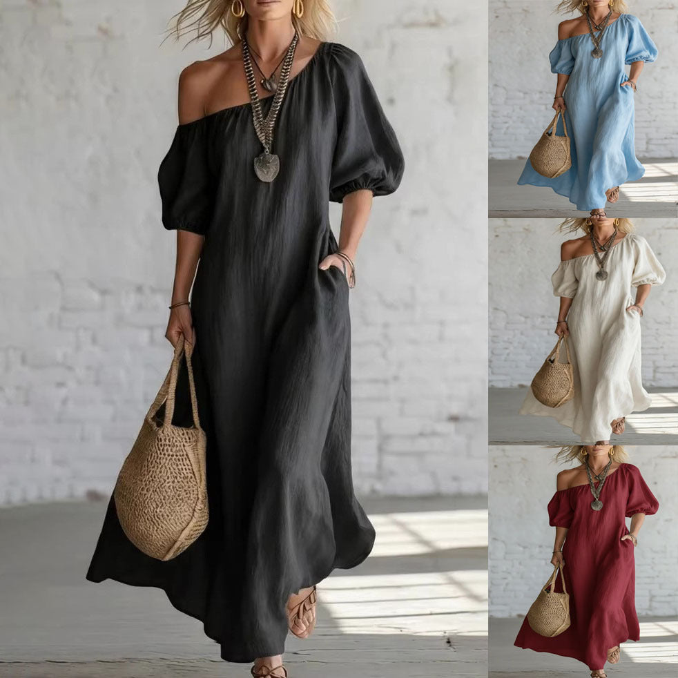 IBEX Off-Shoulder Linen Maxi Dress