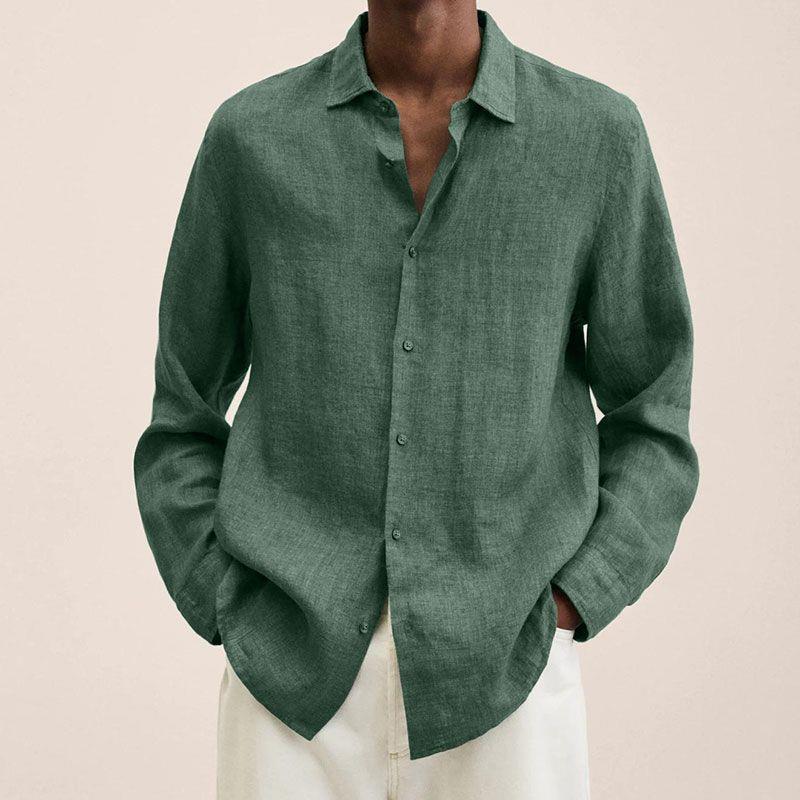 Long-sleeved V-neck loose button cotton and linen cardigan shirt for the four seasons of 2026