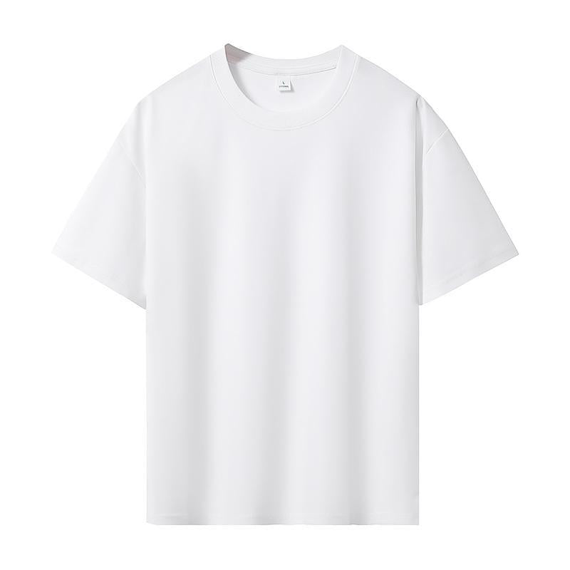 High-end business mercerized liquid ammonia cool sensation pure cotton shoulder round neck short-sleeved T-shirt for men, solid color, fixed logo