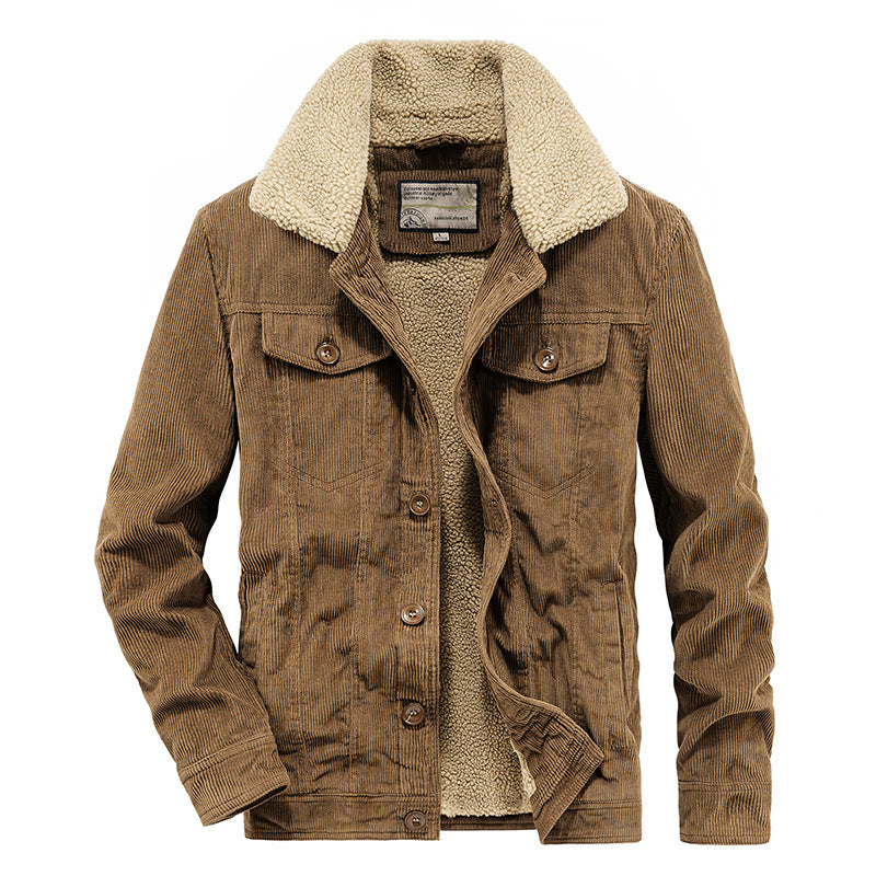 Men's corduroy overseas fleece jacket with stand-up collar, elegant and casual men's warm coat 2116 fleece