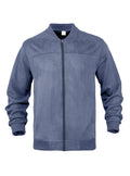 Men's suede solid color casual stand-up collar zipper jacket, plus-size mid-spring long-sleeved coat cardigan