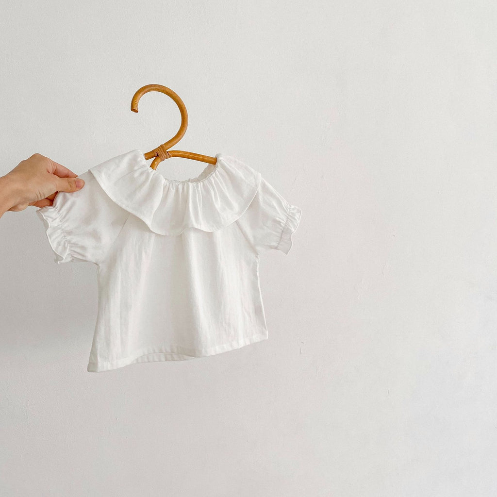 Infants and young children's T-shirt  summer new female baby lotus collar short-sleeved shirt top white matching style