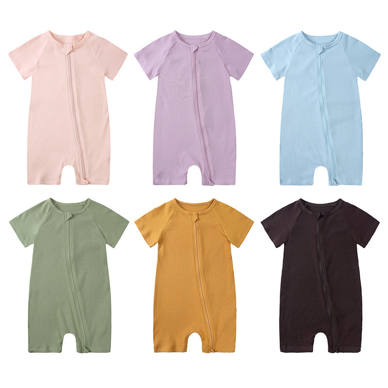 Baby clothes, short-sleeved striped clothes, baby one-piece clothes for newborns, bamboo fiber crawling suits, pajamas for summer