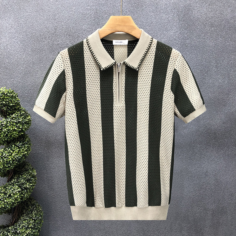 Mesh thin short-sleeved sweater, cool and stylish men's slimming knitted sweater T-shirt 2026 men's half-sleeve