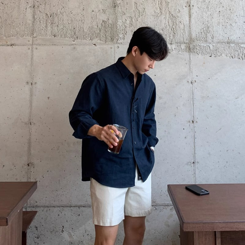 high-end long-sleeved shirt men's spring and autumn loose casual shirt design style coat top