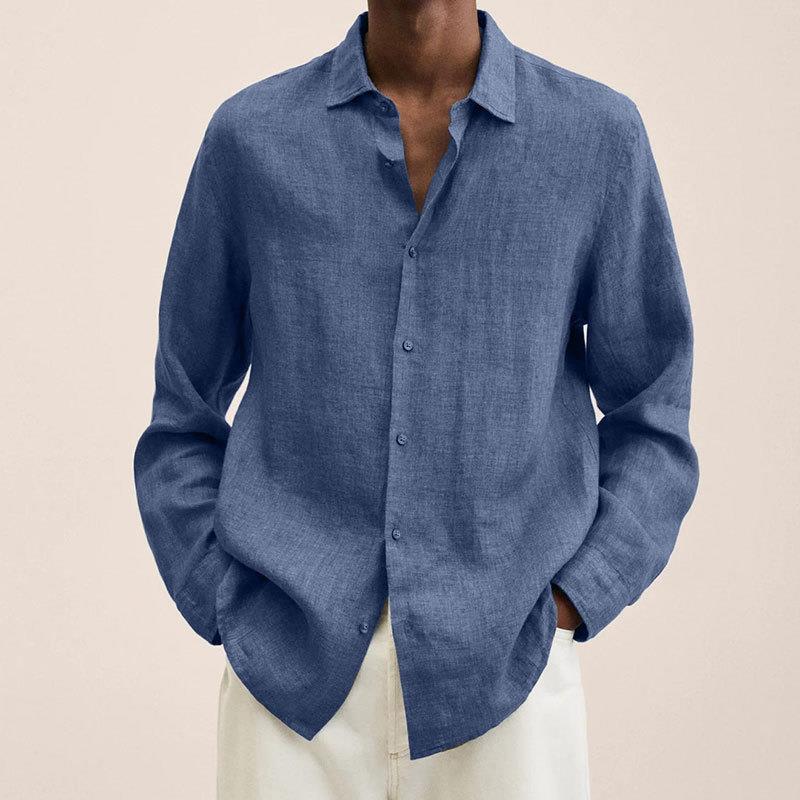 Long-sleeved V-neck loose button cotton and linen cardigan shirt for the four seasons of 2026