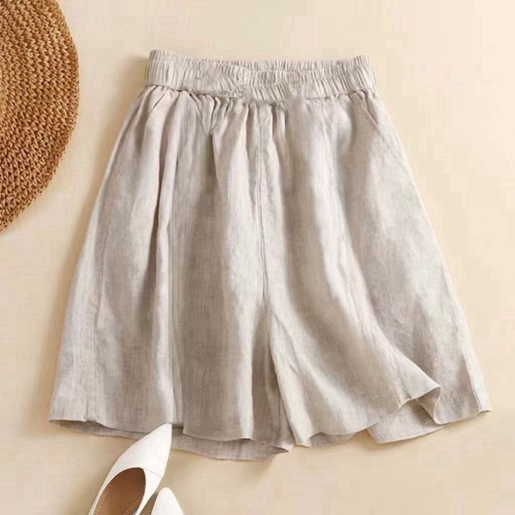 Women's wide-leg, oversized cotton and linen shorts with black fungus trim design for clearance clearance at the counter