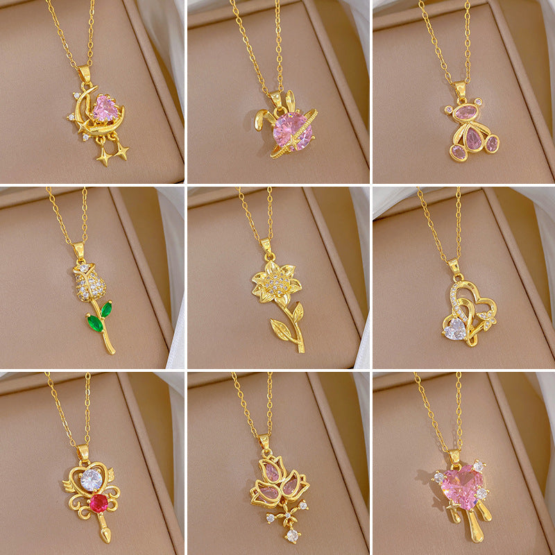 【】 Multi-element style copper micro-inlaid combination women's exquisite chain