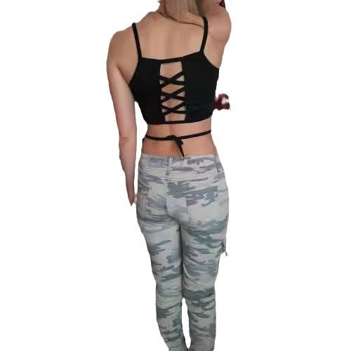 Black strapless top and vest