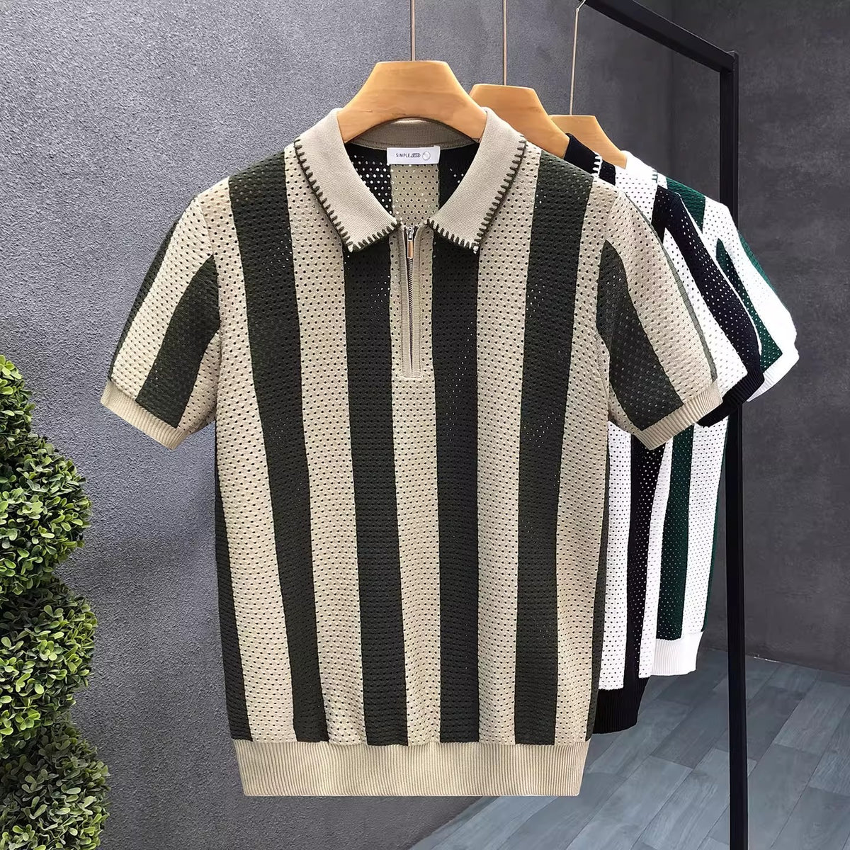 Mesh thin short-sleeved sweater, cool and stylish men's slimming knitted sweater T-shirt 2026 men's half-sleeve