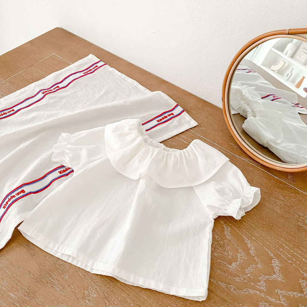 Infants and young children's T-shirt  summer new female baby lotus collar short-sleeved shirt top white matching style