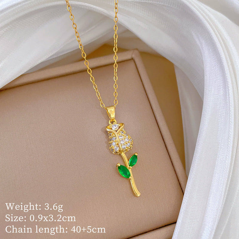【】 Multi-element style copper micro-inlaid combination women's exquisite chain